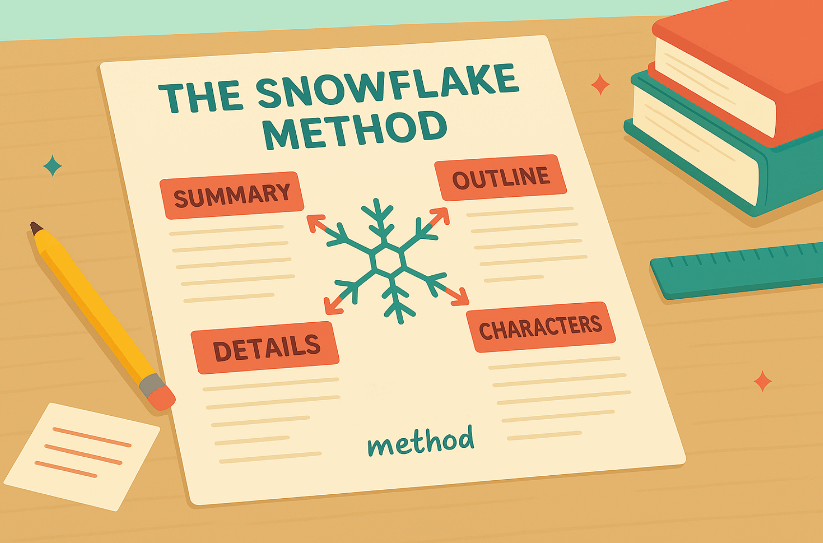 A flat lay image of the snowflake method. 