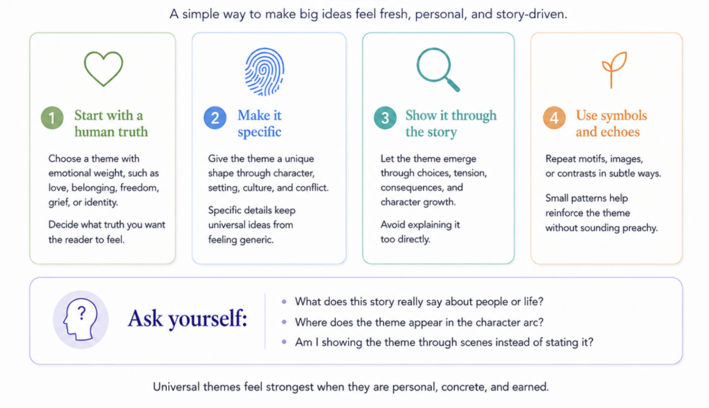 An image showing how to use universal themes in your writing.