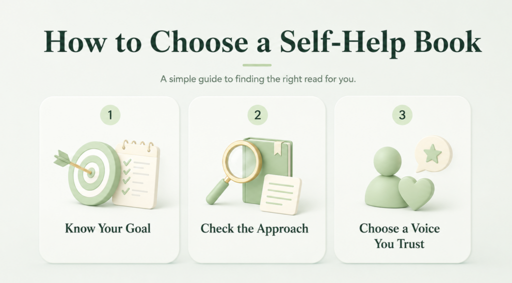 How to choose a self-help book - three steps: know your goal, check the approach, choose a voice you trust.