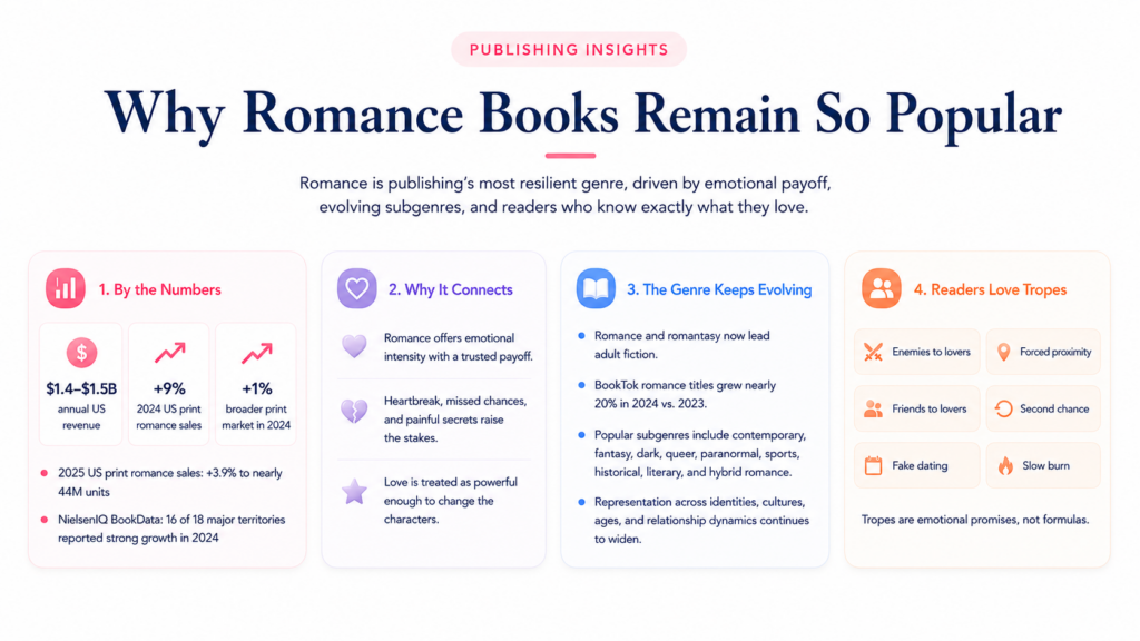 Infographic explaining the popularity of romance books.